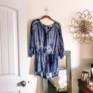 Tie Dye Dark Blue 3/4 Sleeve Romper